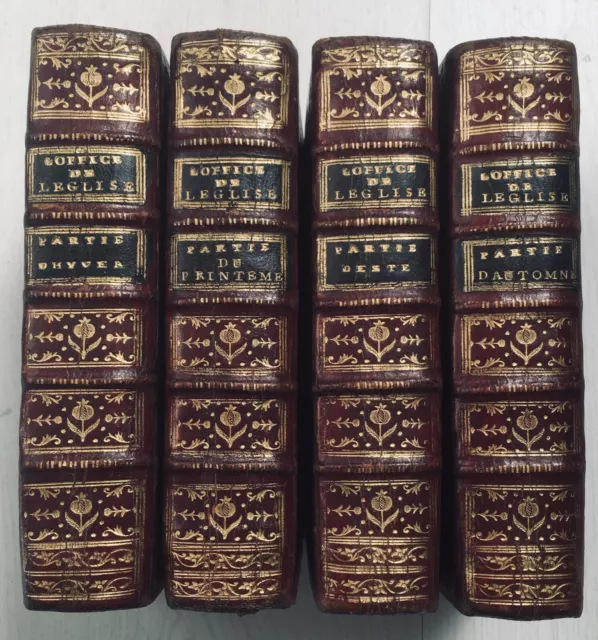 BELLES RELIURES MAROQUIN ROUGE - OFFICE DE L'ÉGLISE 1778 4 volumes ROUEN Seyer