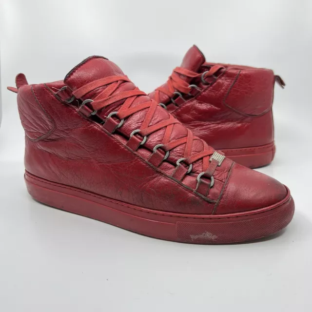 BALENCIAGA - Arena High Top Red Leather Shoes Sneakers US 9 - EU 42