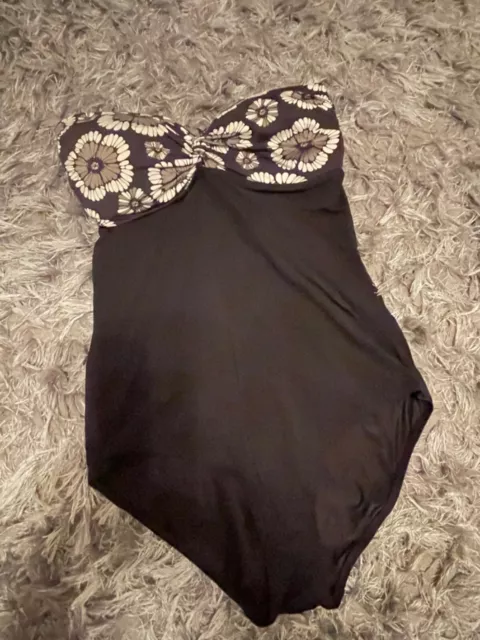 TU Size 12 Padded Cup Black Floral Print Swimsuit Sterapless bandeau