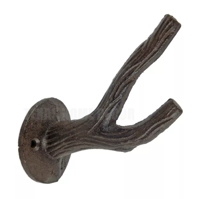 Tree Branch Double Wall Hook Cast Iron Towel Coat Hat Hanger Rustic Heavy Duty