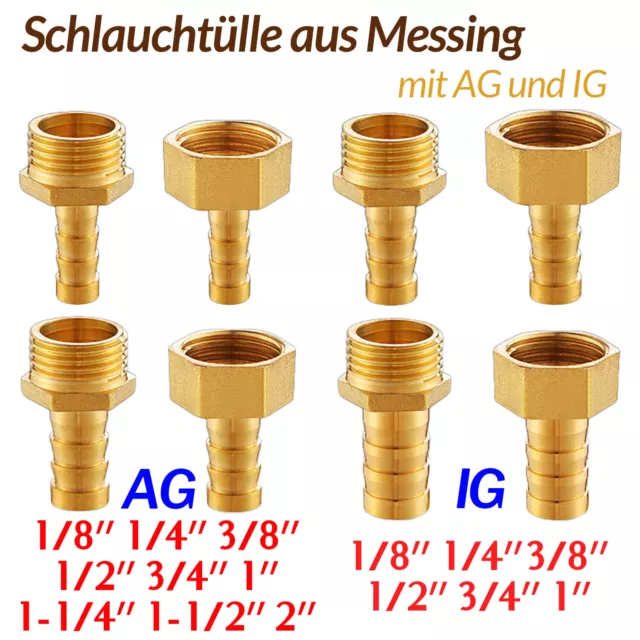 Schlauchtülle mit AG / IG Schlauchstutzen aus Messing Schlauchnippel 1/8-2 Zoll