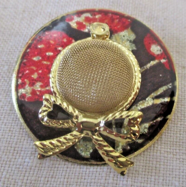 Broche Vintage Chapeau De Paille En Métal Doré Et Émail Violet - Occasion Bon État