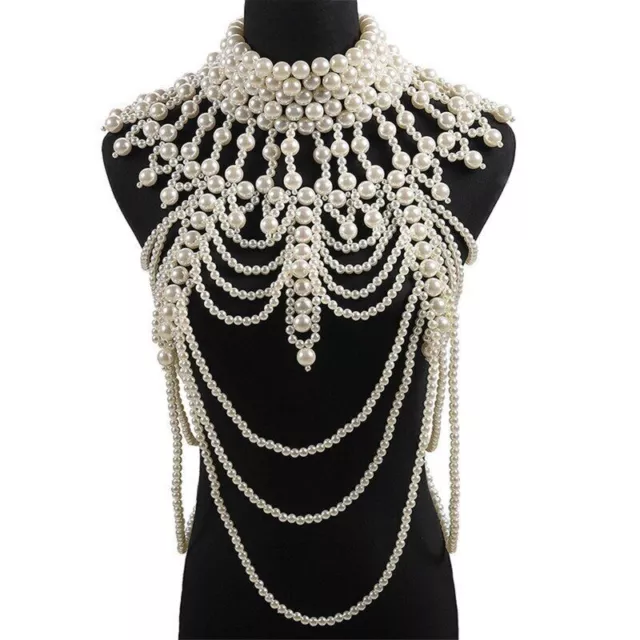 2023  Women's imitation pearl beaded body chain shawl handmade necklace