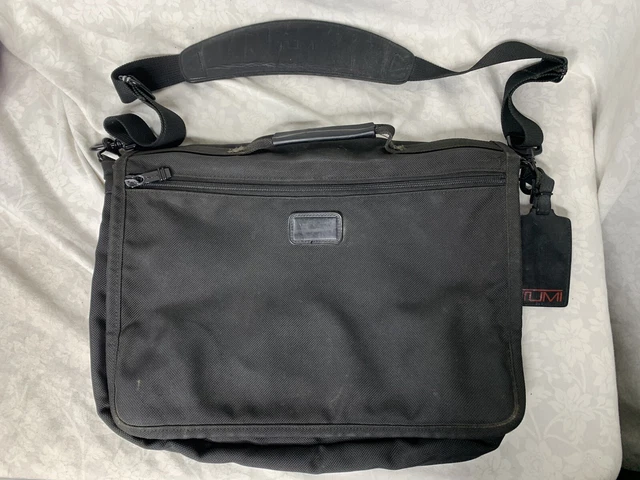 TUMI Alpha Black Ballistic Nylon Messenger Bag Briefcase # 209D3 Expandable