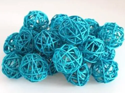 Turquoise Blue Wicker Cane Rattan LED Party Lights 5cm Balls 2mtr battery power