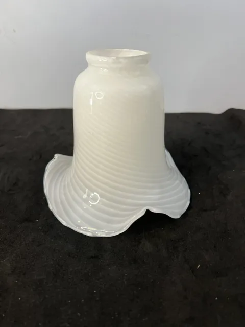 Mid Century Glass Lamp Shade Globe Vetri Venini Murano White Swirl Tulip 5" Tall