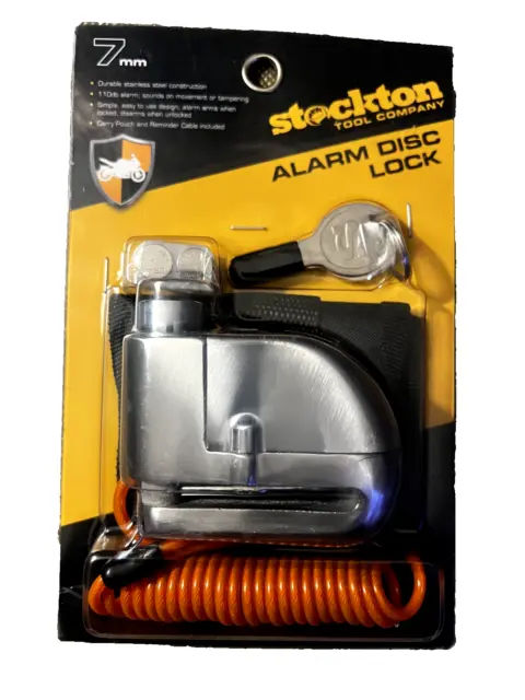Stockton Alarm Disc Lock -569266  Motorcycle Disc Brake Lock, 7MM  110dB w Pouch