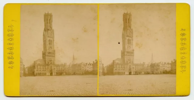 Belfry of Bruges Belgium Vintage Stereoview Photo by Les Halles and le Beffroi