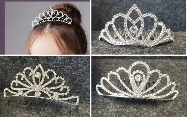 Krone Haarschmuck Kristall Diadem Kommunion Hochzeit Braut Prinzessin Tiara Kamm