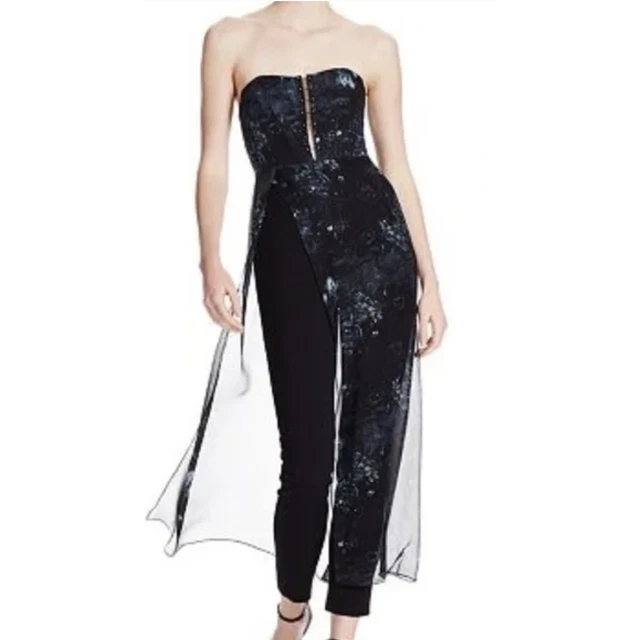 Haute Hippie SIZE 8 Black Strapless Jumpsuit Silk Chiffon Maxi Bustier Corset