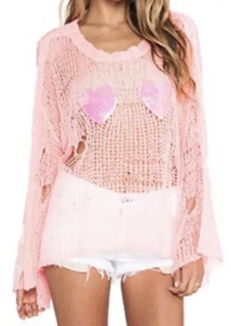 Wildfox White Label Sequin Heart Bra Lost Sweater in Neon Sign Sz XS NWT