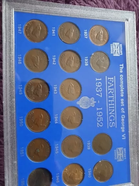 GB UK George VI.  1937 - 1952  Date Run Farthing Set in Acrylic Case.   16 Coins