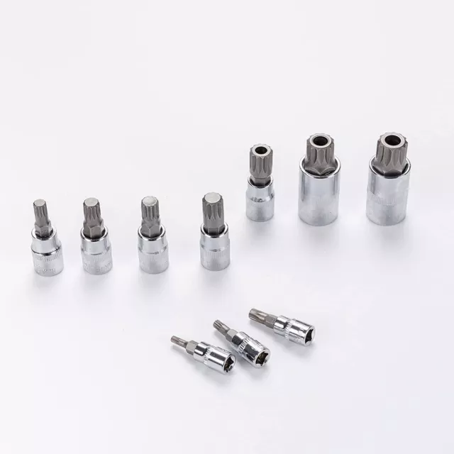 10Pcs Bit Socket Set 12 Point MM Triple Square Spline Tamper Proof Bits 4-18mm