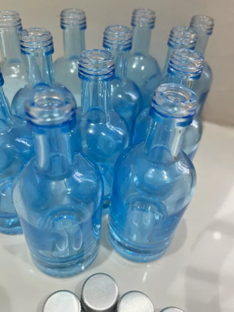 24 Miniature 5cl Blue coloured glass bottles With Screw Tops