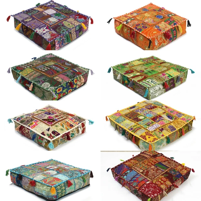 Indien Tout Taille Patchwork Grand Sol Coton Boite Coussin Housse Animal Lit GB