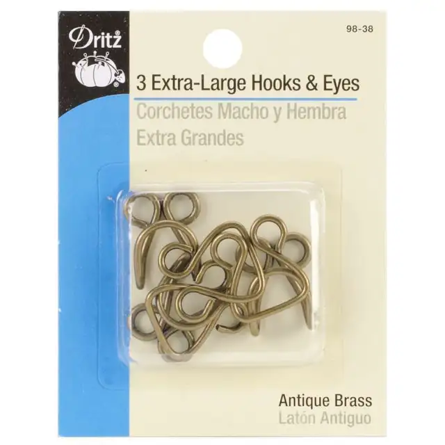 Extra-Large Hooks & Eyes 3/Pkg Antique Brass