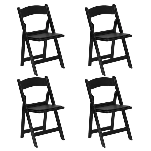 Resin Folding Dining Chair With Padded Seat Black Outdoor 300 lb Capacity 4 Pack