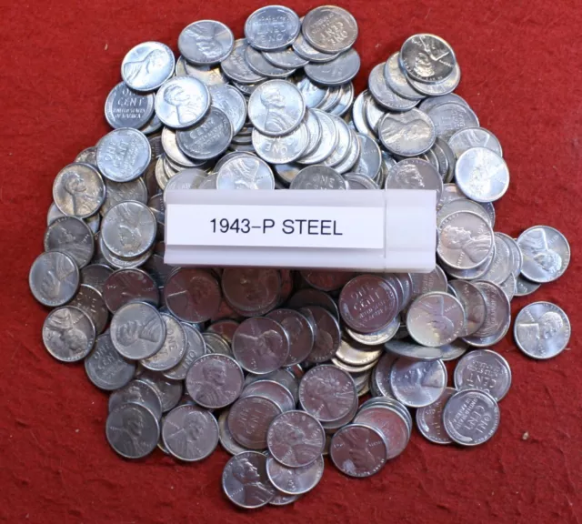 1943-P Lincoln Wheat Cent Penny 50 Coin roll High Grade Steel