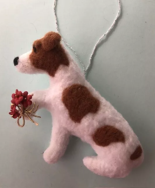 JACK RUSSELL TERRIER with BOUQUET of FLOWERS - PART NEEDLE FELTED DOG.