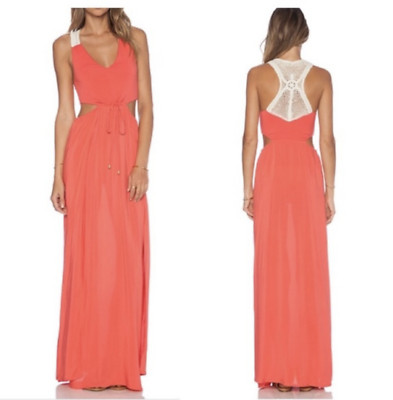 NEW Lspace L*Space Wonderwall Maxi Dress Cover Up-Red Coral-S Small
