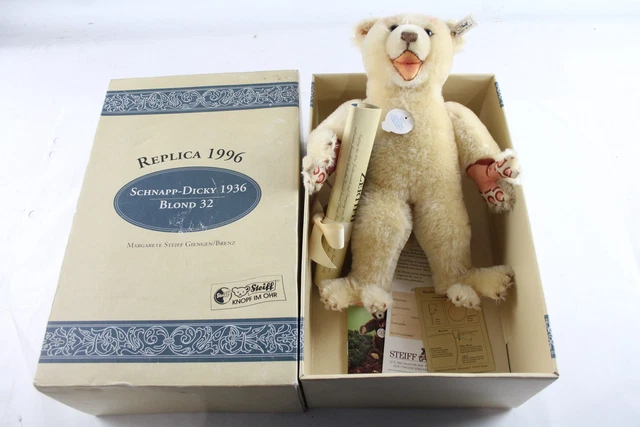 STEIFF SNAP DICKY Blond Mohair 1936 Replica EAN 408243 32cm W/Box
