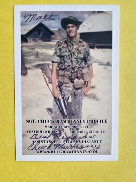 Charles Mawhinney Vietnam USMC Sniper 103 Kills Signed 4x6 photo   Matt