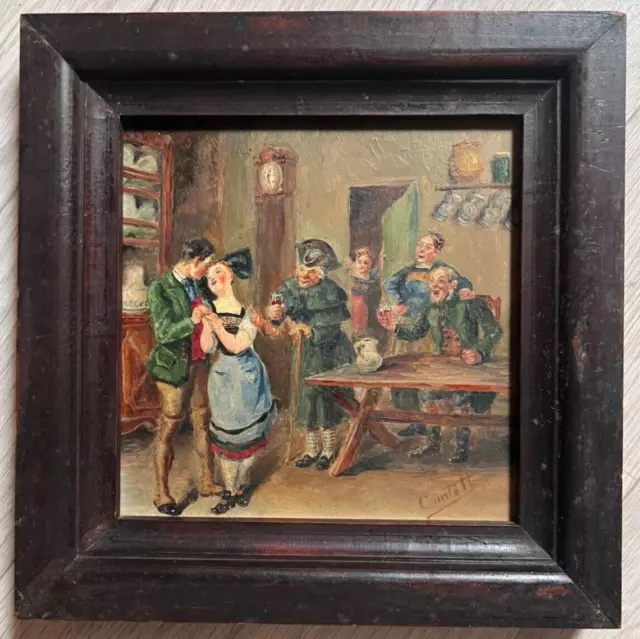 Antikes Gemälde Original Altes Liebhaber, Menschen aus dem 19. Jahrhundert...
