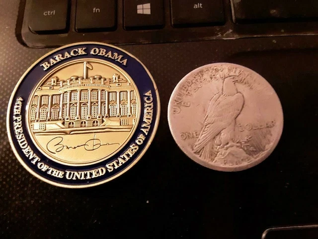 Raro President Brack Obama Bianco Casa Firmato Moneta di Sfida