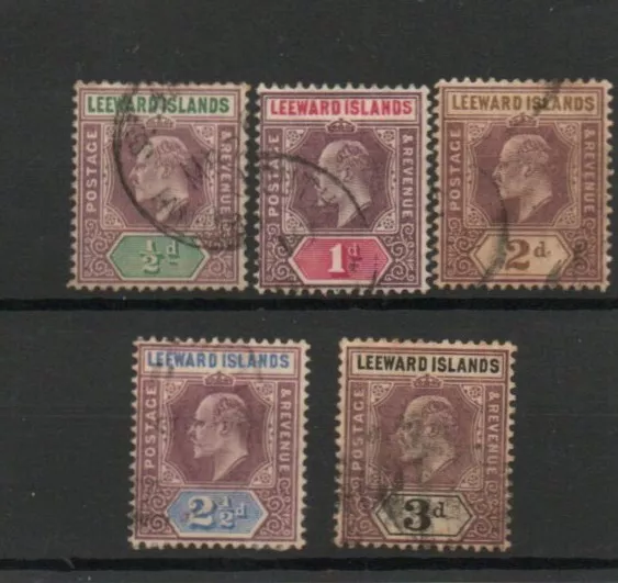 1902 Edward VII Leeward Islands SG20-24 values to 3d used