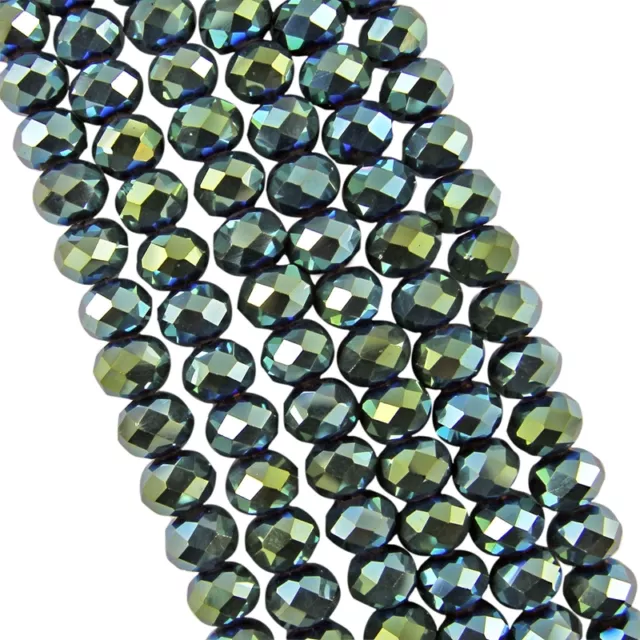 Faceted Rondelle Crystal Glass Beads (Metallic Green) 4mm /6mm /8mm/ 10mm/12mm