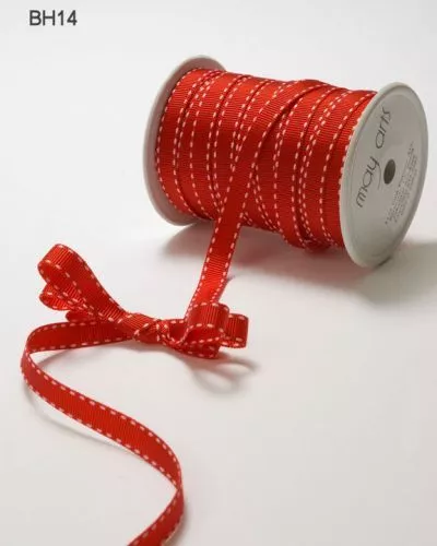 May Arts Ribbons~Grosgrain With Stitched Edge~Red & White~3/8 Inch X 3 Yards!