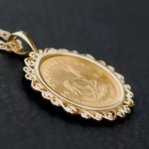 Krugerrand Coin Custom Pendant Free Chain Pendant 14k Yellow Gold Plated Silver 2