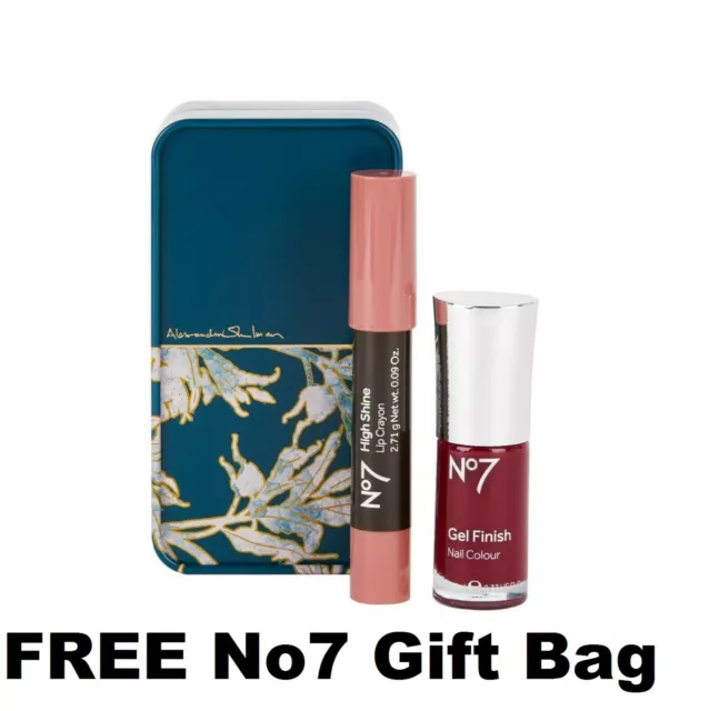 No7 Cosmetic Duo Lip Crayon Nail Polish Tin Gift Set + FREE No7 Gift Bag
