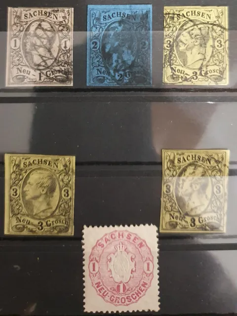 Briefmarken Altdeutschland kleines Lot Sachsen 1855/56 und 1863 MiNr. 9/10/11+16