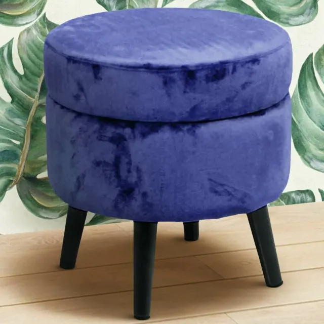 Pouf Conteneur Tabouret Coffre Repose-Pieds en Tissu Velours Bleu 37x40