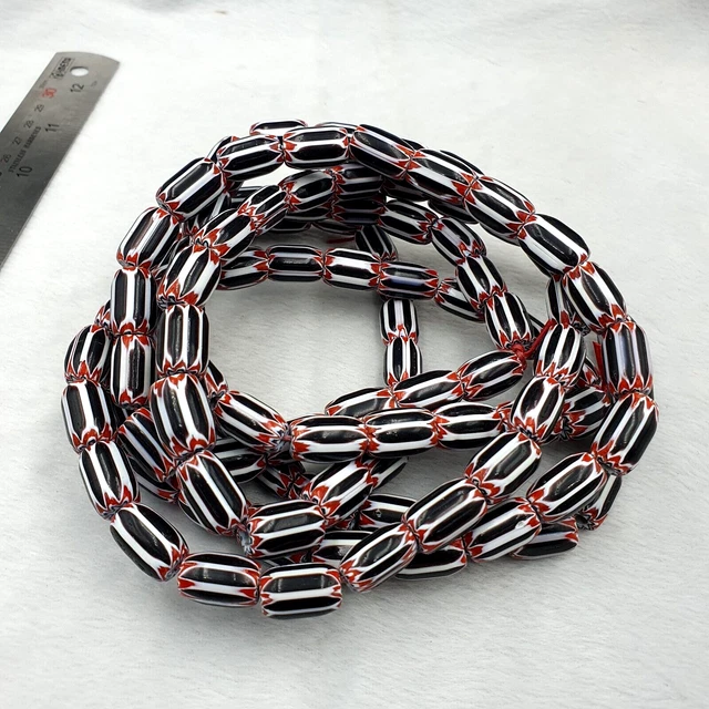 AA Vintage Black/white Chevron Beads Venetian Inspired 15mmx10mm Beads Long