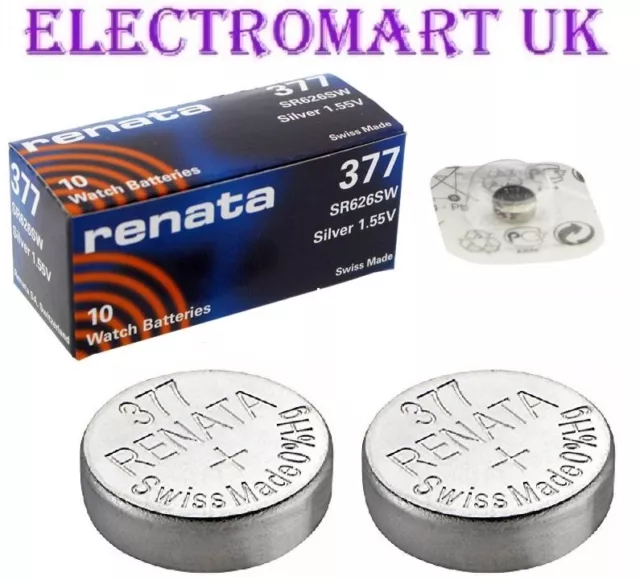 2 X Renata 377 Sr626Sw Silver Oxide Swiss Made Watch Batteries 1.55V