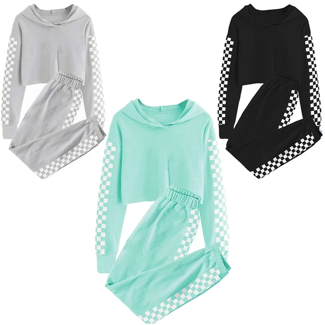 Kids Girls 2 Piece Sweatsuits Athletic Outfits Crop Tops Hoodies Sweatpants Sets