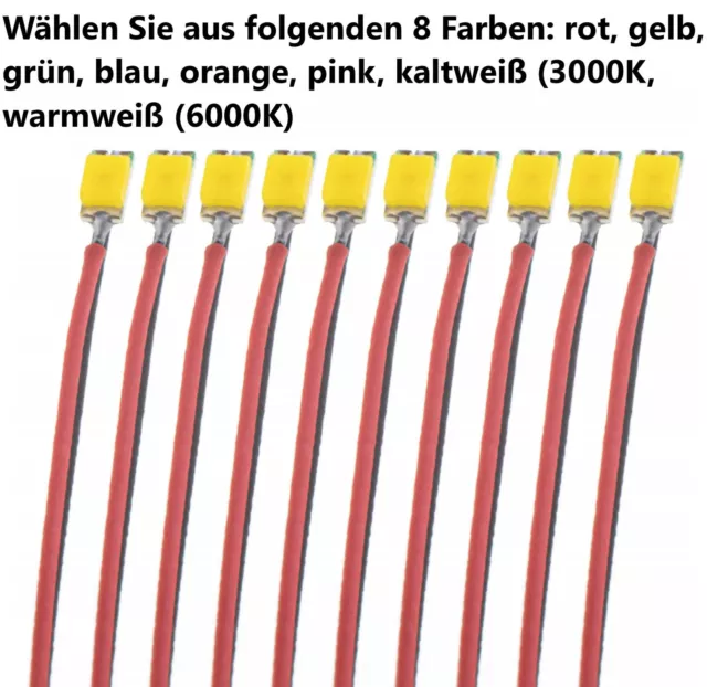 10 Stück SMD LED 0603 verkabelt mit Vorwiderstand Microlitze 8 Farben wählbar