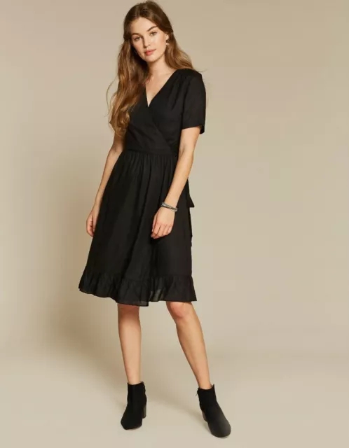 FAT FACE KATIE Copper Black Modal Wrap Round Tie Waist Lined Shift Dress 8 39.99 PicClick UK