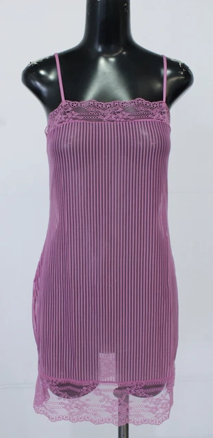 Adore Me Women's Jeanne Striped Mesh Floral Lace Bodycon Slip JJ4 Purple Small