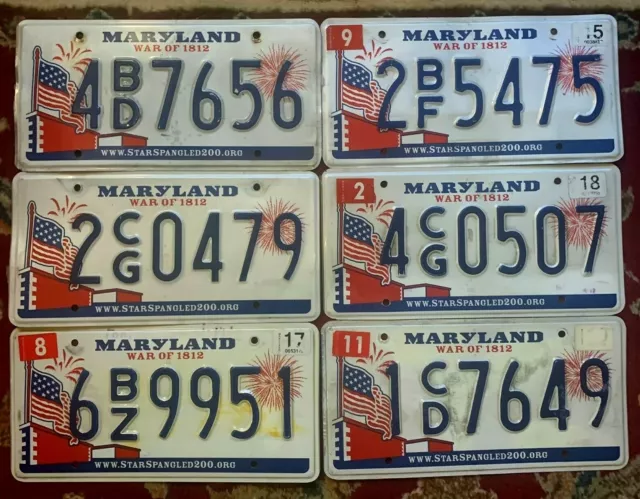 Maryland War Of 1812 Flag License Plate Craft Flaw Condition (Random Plate#)  Md