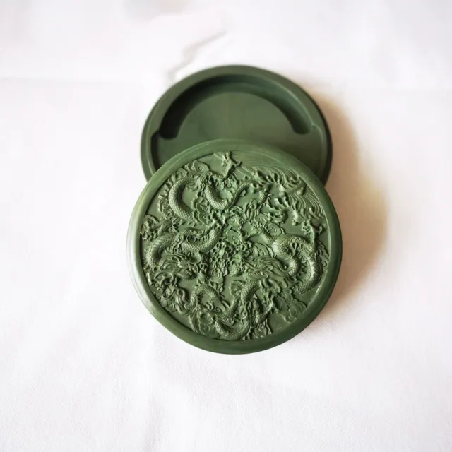 4" China Huizhou Ink Natural Original Stone Hand-carved Dragon Inkstone Inkslab