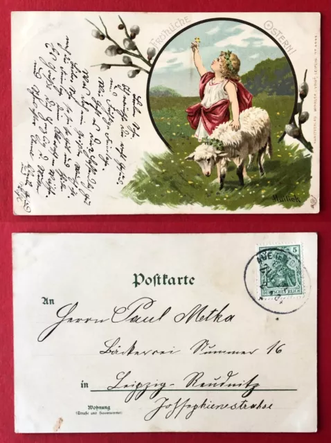 Künstler Glückwunsch AK von MAILICK Ostern 1904 Mädchen mit Schaf  ( 107147