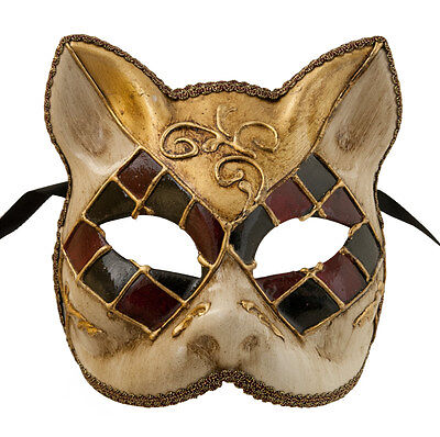 Mask Cat Venetian Carnival Venice-Mosaic Black Bordeaux Golden -1943-V79