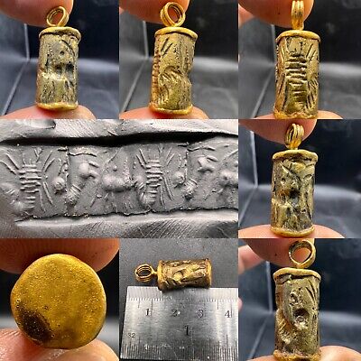 Old near Eastern cylinder deer scorpion  intaglio bronze amulet #8