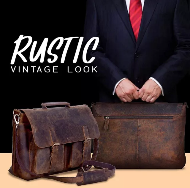 KOMALC 15 INCH Retro Buffalo Briefcase Office Real Leather Bag 77.99 PicClick UK