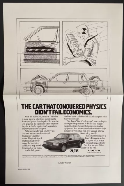 1990 740 Volvo Car Crash Dummies Air Bag Dealer Poster Style Print Ad