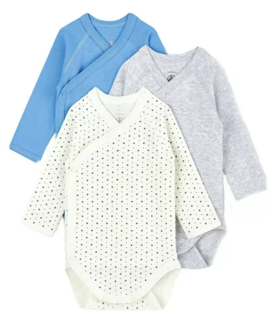 Petit Bateau Baby 3-teiliges Jungen Wickelbody Set blau creme grau 1-3 Monate