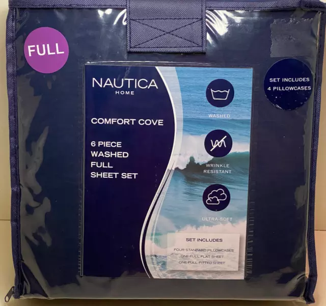 Nautica Home Comfort Cove Washed Ultra Soft 6 piece Full Sheet Set in Navy Blue